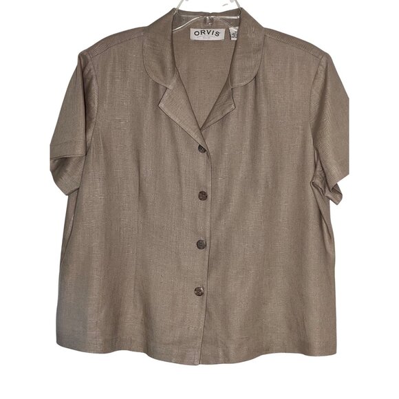 Orvis PXL (16P) Tan Linen Skirt and Button-up Shirt Set Career Comfortable Y2K - Picture 2 of 16